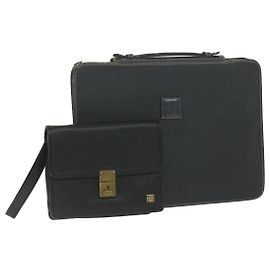 GIVENCHY Clutch Business Bag Leather 2Set Black Auth bs11229 Black