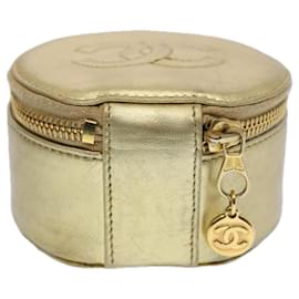 Chanel-Estuche de accesorios CHANEL Piel de cordero Oro CC Auth bs10787-Dorado