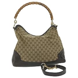 Gucci-GUCCI GG Canvas Bamboo Shoulder Bag 2way Beige 282315 auth 61957-Beige