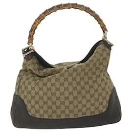 Gucci-GUCCI GG Canvas Bamboo Shoulder Bag 2way Beige 282315 auth 61957-Beige