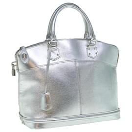 Louis Vuitton-LOUIS VUITTON Suhari Lockit MM Hand Bag Leather Silver M95600 LV Auth 63369-Silvery