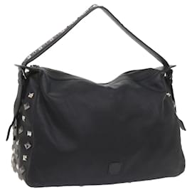 MCM-MCM Vicetos Logogram Studs Bolsa de Ombro PVC Couro Preto Auth fm2976-Preto