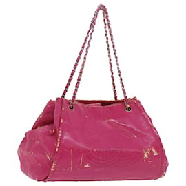 Chanel-Bolsa de ombro com corrente CHANEL COCO Mark patente rosa CC Auth bs12234-Rosa