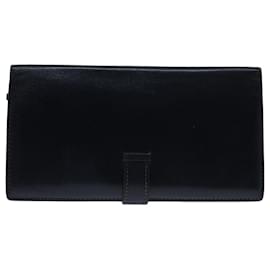Hermès-HERMES Long Wallet Leather Black Auth bs12726-Black