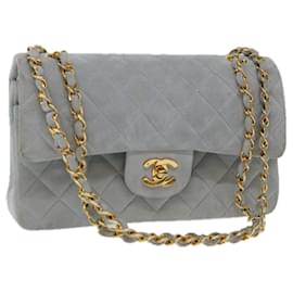 Chanel-CHANEL Matelasse Chain Shoulder Bag Suede Light Blue CC Auth 69060A-Light blue