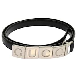 Gucci-GUCCI Belt Leather 31.5"" Black 75 30 037 1192 0947 Auth ti1606-Black
