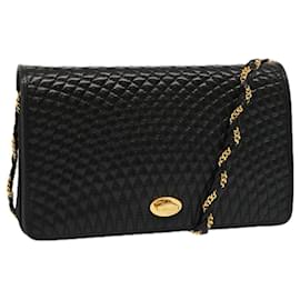 Bally-BALLY Quilted Chain Shoulder Bag Leather Black Auth am5980-Black