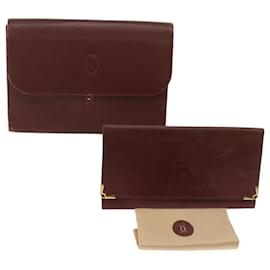 Cartier-CARTIER Clutch Bag Leather 2Set Wine Red Auth bs12440-Other
