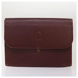 Cartier-CARTIER Clutch Bag Leather 2Set Wine Red Auth bs12440-Other