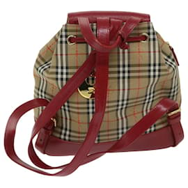 Burberry-BURBERRY Nova Check Backpack Canvas Beige Red Auth 68741-Red,Beige