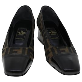 Fendi-Zapatos de salón de lona FENDI Zucca con tacones altos 34.5 Marrón Negro Auth ac2059-Castaño,Negro