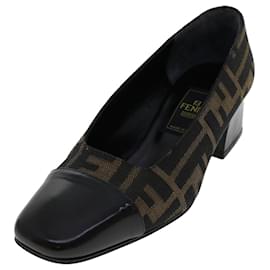 Fendi-Zapatos de salón de lona FENDI Zucca con tacones altos 34.5 Marrón Negro Auth ac2059-Castaño,Negro