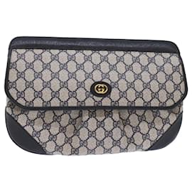 Gucci-GUCCI GG Canvas Clutch Bag PVC Leder Grau Marine Auth ep1131-Grau,Marineblau