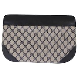 Gucci-GUCCI GG Canvas Clutch Bag PVC Leather Gray Navy Auth ep1131-Grey,Navy blue