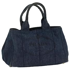 Prada-PRADA Canapa MM Hand Bag Canvas Blue Auth 52503-Blue
