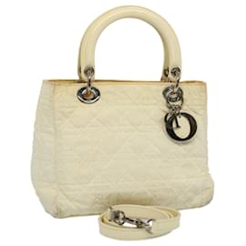 Christian Dior-Christian Dior Lady Dior Canage Hand Bag Nylon 2way White Auth 54363-White