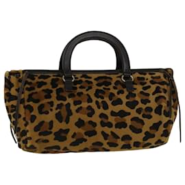 Prada-PRADA Leopard Shoulder Bag Harako leather Brown Auth bs9804-Brown