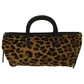 Prada-PRADA Leopard Shoulder Bag Harako leather Brown Auth bs9804-Brown