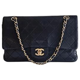 Chanel-Chanel Classic lined flap 10" Chain Shoulder Bag Black Lambskin-Black,Dark red