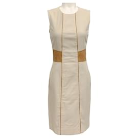 Autre Marque-Belstaff Oat Sleeveless Dress with Leather Detail-Beige