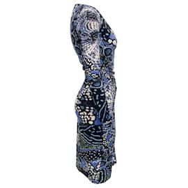 Autre Marque-Roberto Cavalli – Blaues, gerüschtes, figurbetontes Kleid mit Multiprint-Blau