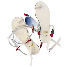 Jil Sander MR Rose Tie Leather Sandals White White
