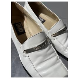Off White-1990s DKNY White Patent Leather Loafers-Other