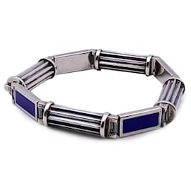Gucci-Vintage Sterling Silver 925 Blue Enamel Bracelet Bangle-Silvery