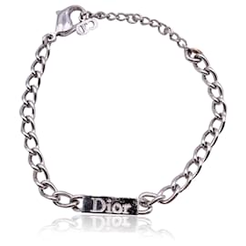 Christian Dior-Silver Metal Chain Link Logo Bracelet-Silvery