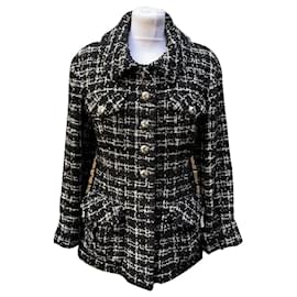 Chanel-Taglia giacca planisfero in tweed bianco e nero 38 fr-Nero