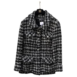 Chanel-Tamanho da jaqueta Planisphere de tweed preto e branco 38 fr-Preto