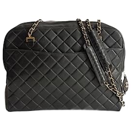 Chanel-Chanel borsa a spalla Grand Shopping in pelle matelassè nera-Black
