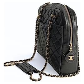 Chanel-Chanel borsa a spalla Grand Shopping in pelle matelassè nera-Black