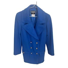 Chanel-Colección de pasarela de 1996, chaqueta con botones Gripoix número 14.-Azul