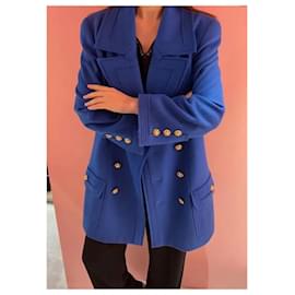 Chanel-Colección de pasarela de 1996, chaqueta con botones Gripoix número 14.-Azul