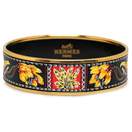 Hermès-Bracelet large en émail noir Hermes-Noir,Doré