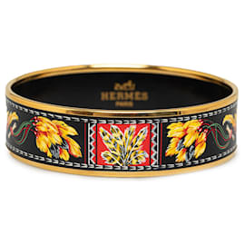 Hermès-Brazalete ancho de esmalte negro Hermes-Negro,Dorado