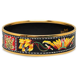 Hermès-Bracelet large en émail noir Hermes-Noir,Doré