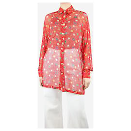 Versace-Red button-up net shirt - size UK 6-Red