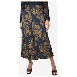 Reformation-Black floral printed midi skirt - size UK 16-Black