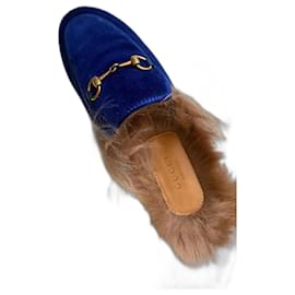 Gucci-Pantofola in velluto di Princetown-Blue