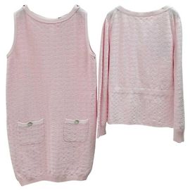 Conjunto de vestido y chaqueta de algodón rosa CHANEL 2014. Rosa