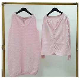 Chanel-CHANEL 2014 Pink Cotton Dress Cardigan Suit Set-Pink