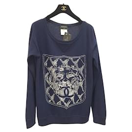 Chanel-Suéter de Caxemira com o logotipo da Chanel e leão.-Azul escuro
