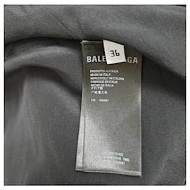 Balenciaga-Balenciaga Schwarzes Logo-Print Seiden Langarm-Top Bluse Weste Jacke-Schwarz