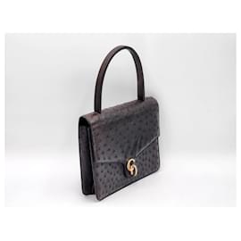 Dior-Christian Dior Rare Vintage Ostrich Top Handle Handbag-Dark grey