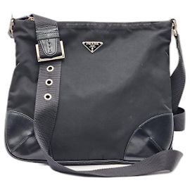 Bolsa transversal de nylon preto e couro Prada Tessuto Preto