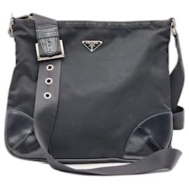 Prada-Prada Tessuto Black Nylon Leather Crossbody Bag-Black