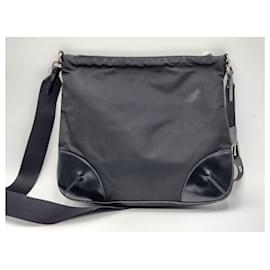 Prada-Prada Tessuto Black Nylon Leather Crossbody Bag-Black