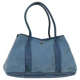 Hermès-HERMES Garden Party PM Hand Bag Canvas Light Blue Auth 69609-Light blue